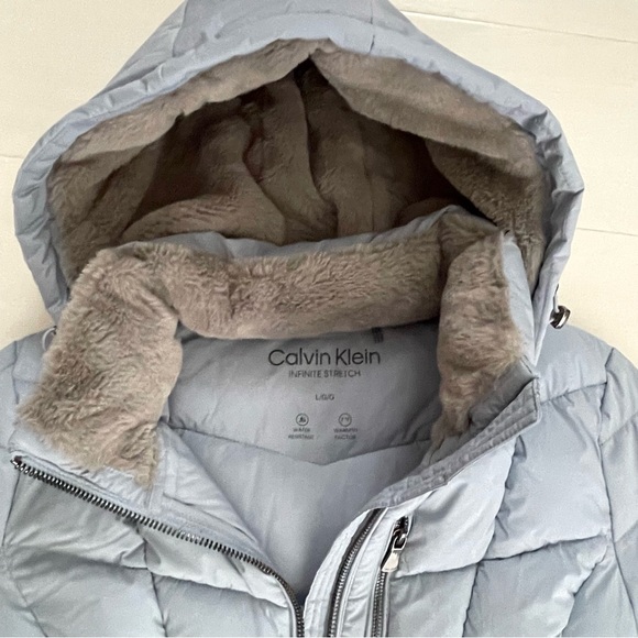 Calvin Klein Hooded Winter Puffer Coat Water Resistant Soft Luxury Women’s Large - Picture 5 of 17